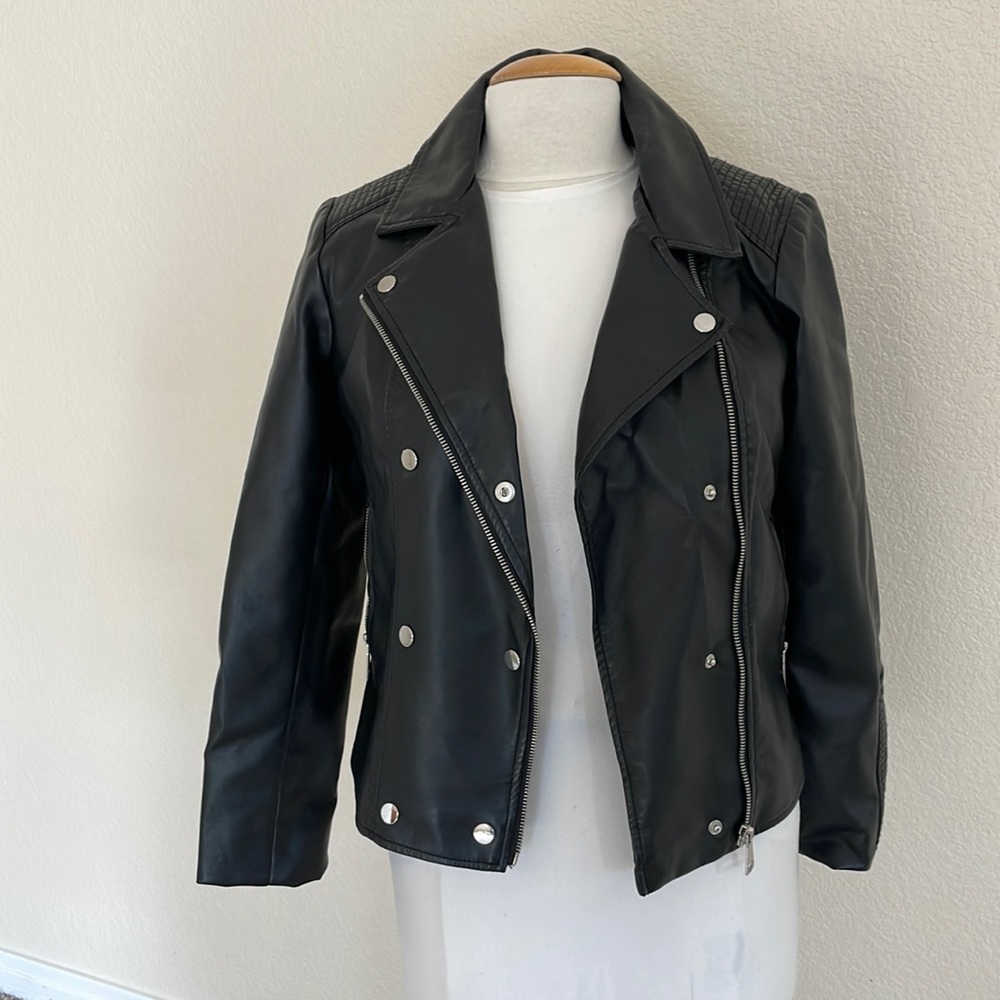 New York & Company Faux Leather Moto Jacket Size S